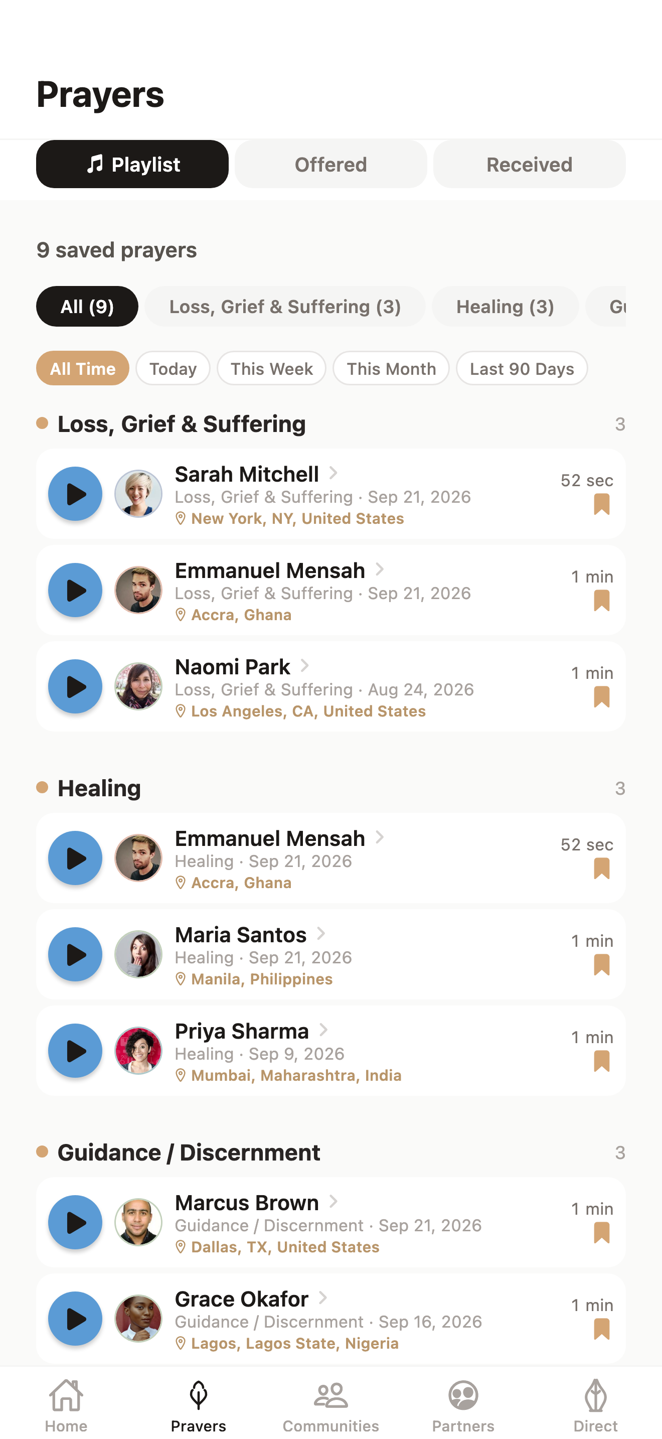 Prayer Playlist in the current app